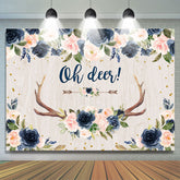 Lofaris Navy Blue Floral Oh Deer Flower Baby Shower Backdrop